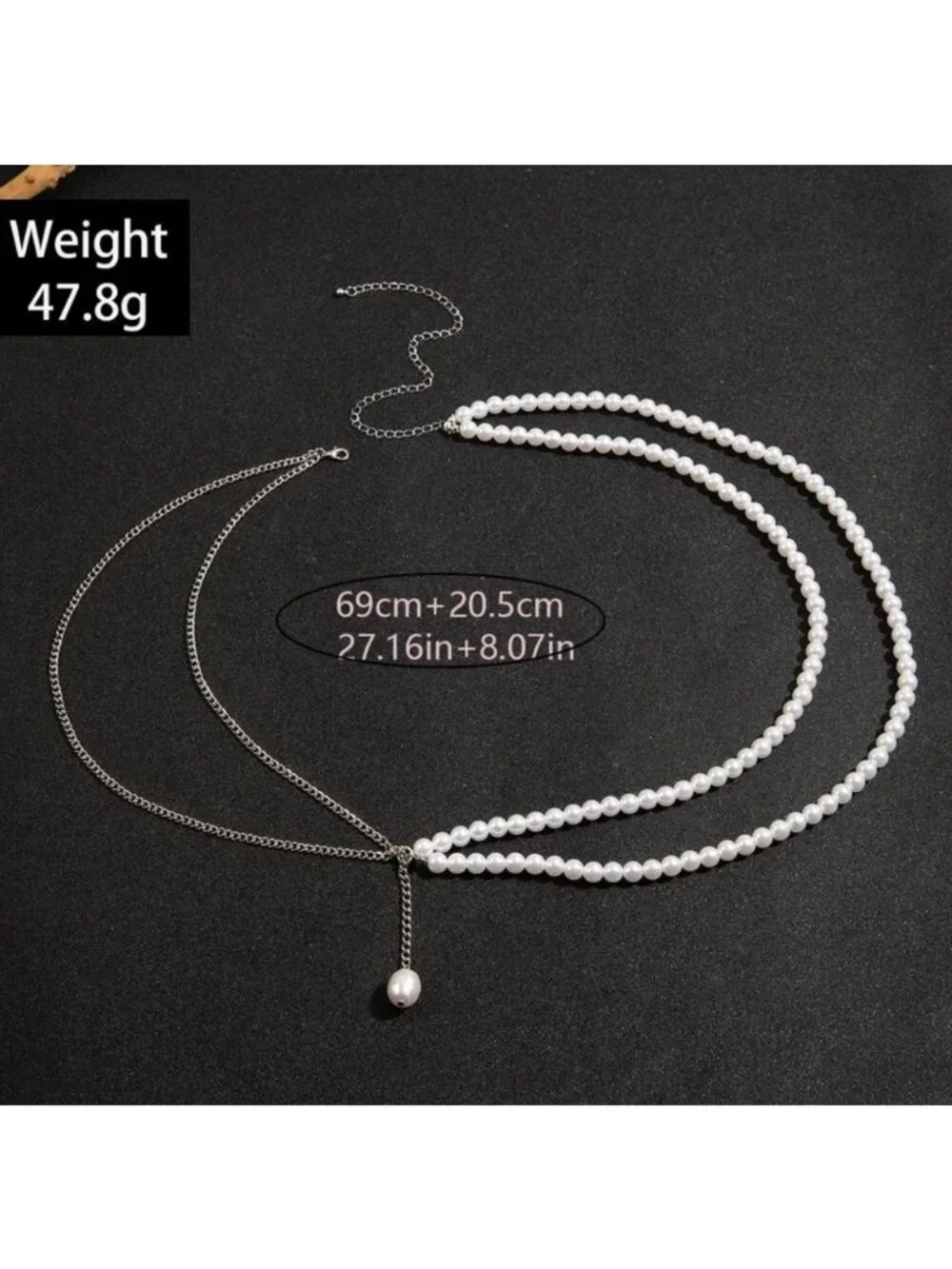 Double-Layer Pearl Waist Chain Belt With Adjustable Length And Dangling Charm